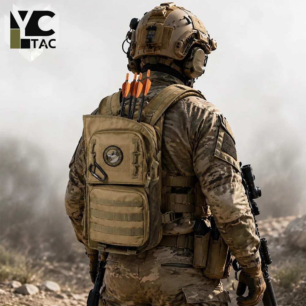 YCTAC Archery Back Arrow Quiver with D-Ring Dual-Side Carry Extendable Bottom for Compound Recurve Bows Hunting Target Practice