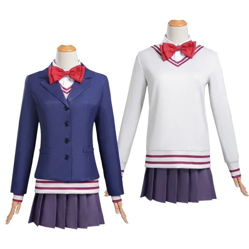 Costume Cosplay Anime Dandadan Aira Shiratori, Parrucca, Uniforme Scolastica, Giacche e Gonne Blu JK per Donna