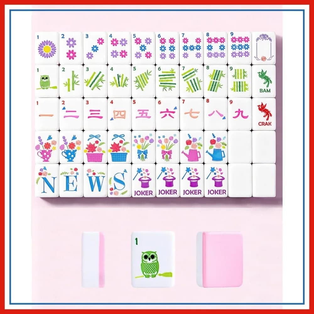 Set di Tessere Mahjong in Acrilico da 1,2 Pollici, 160 Pezzi con Borsa in PU, 6 Dadi, Design Fiori di Ciliegio