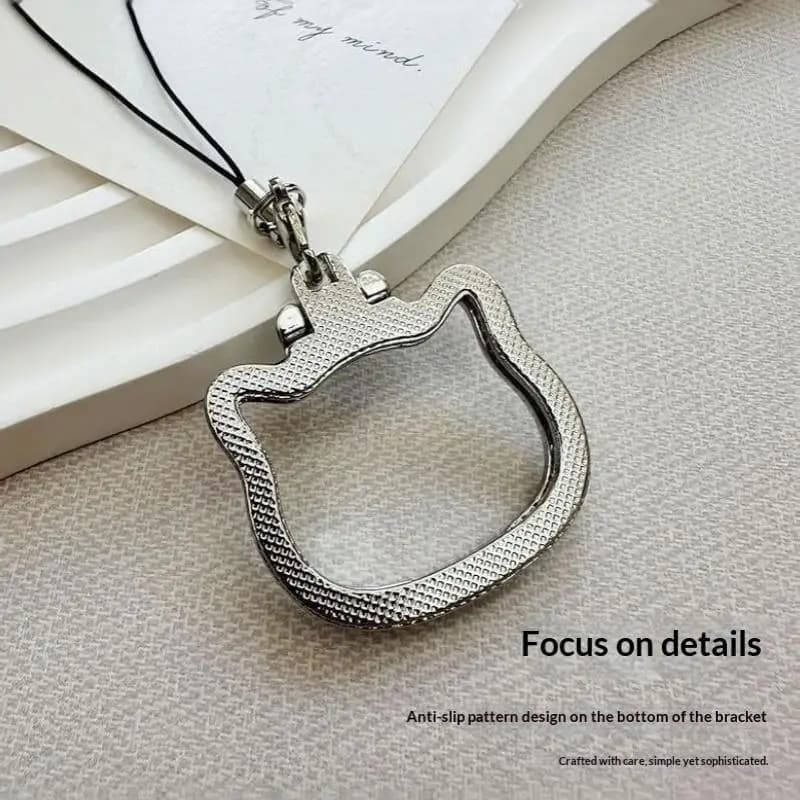 Cute Cat‑Shaped Alloy Phone Lanyard 2‑in‑1 Finger Ring Foldable Stand for Video Watching Daily Use & Travel