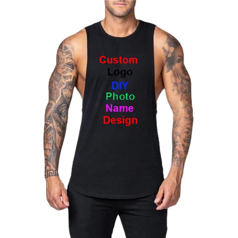 Brand Gym Canot with Custom Logo Do-it-your Men's Canotta in Muscle Cotton Shirt Sleeveless Shirt Training Clothing bodybuilding vest Sportswear