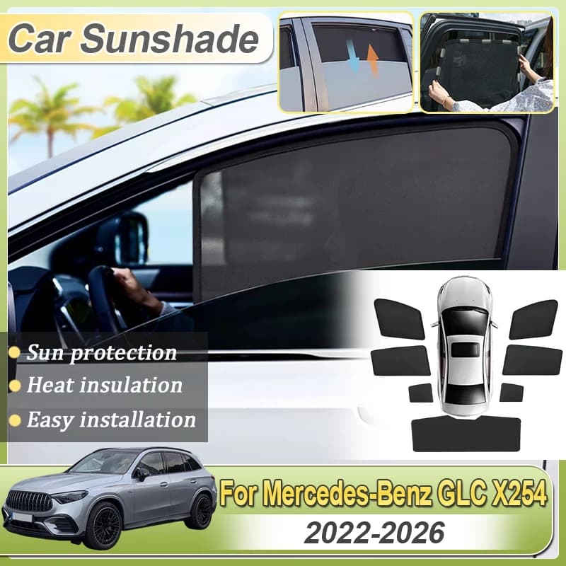 Car Sunshade For Mercedes Benz GLC X254 Accessories 2023 2022~2026 Mesh Window Visors Privacy Sunscreen Anti-UV Sun Shades Parts
