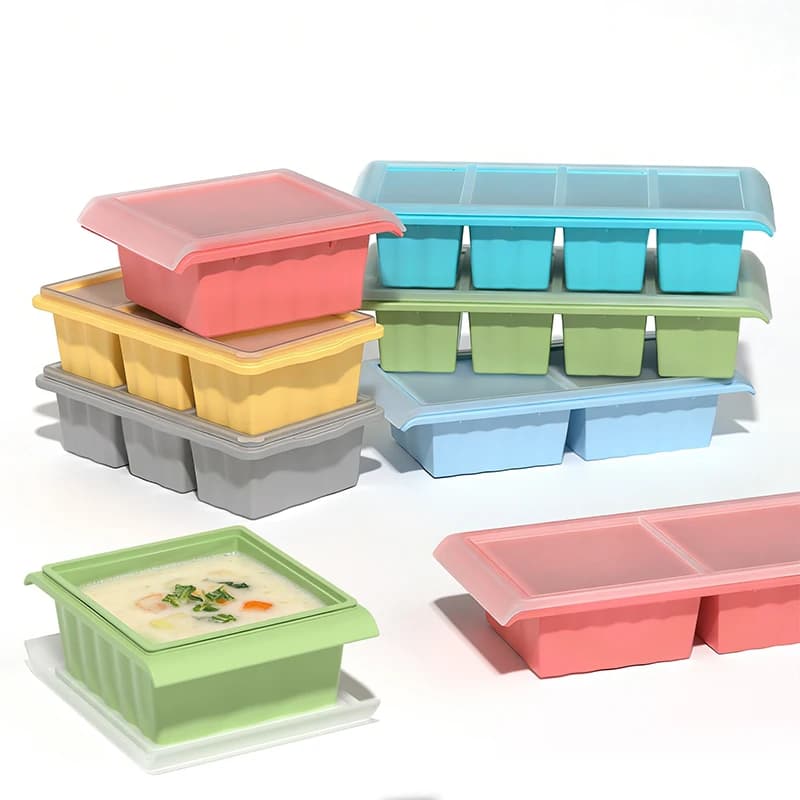 Contenitore in silicone per zuppe e cubetti di ghiaccio grandi con coperchio per conservazione alimenti, preparazione pasti, controllo porzioni, avanzi e alimenti per bambini