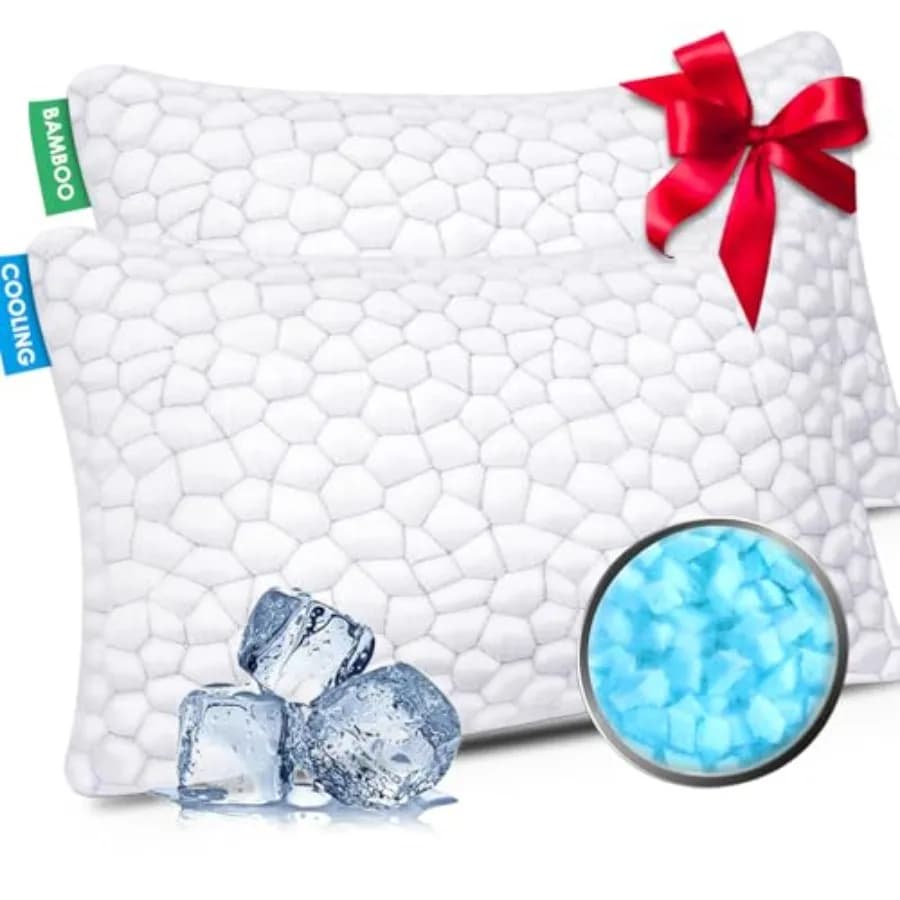 Cuscini Rinfrescanti per Dormire, Confezione da 2, in Memory Foam Sminuzzato, Regolabili per Chi Dorme su un Fianco, sulla Schiena o sullo Stomaco, Lusso Ge