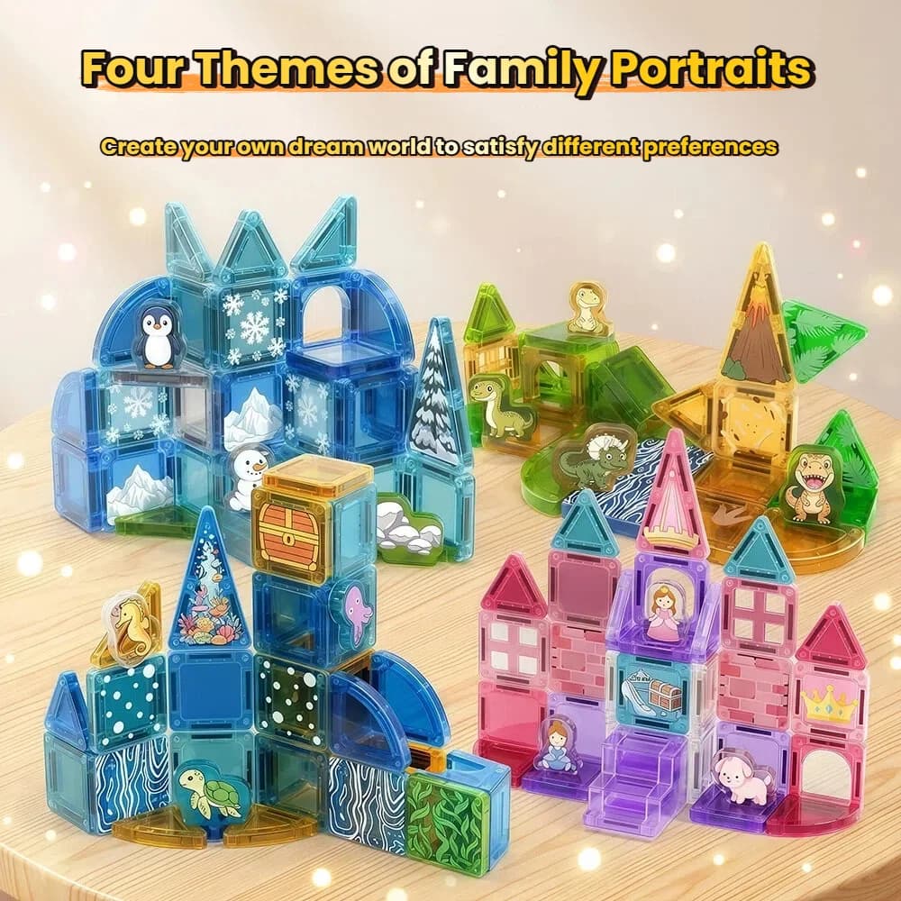 Mini Color Window Magnetic Tiles Set Dinosaur Princess Ocean Ice World Magnet Building Blocks STEM Educational Toy For Children