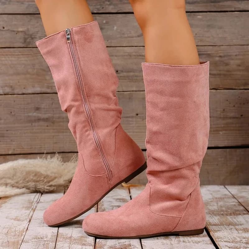 2025 Winter New high boots with fashionable side zip Anti-slip fashion boots with soft background in retro suede