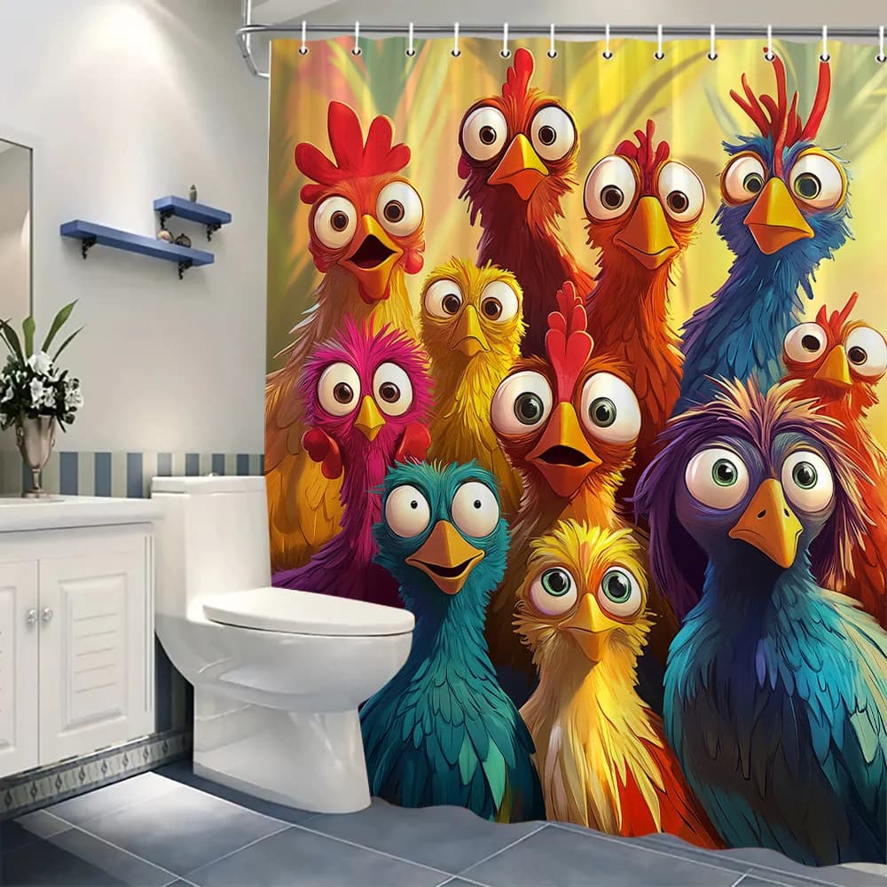 Waterproof Shower Curtain with Fun Cartoon Birds Tropical Jungle Design Polyester Bathroom Decor Home Accent Curtain Liner for K