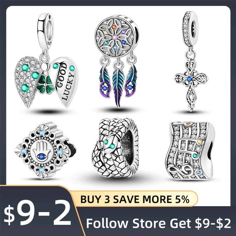 925 Sterling Silver Art Dream Catcher Butterfly Bow Heart Shaped Beads Fit Original Pan Bracelet DIY Jewelry