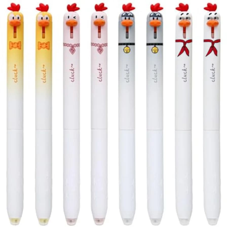 8 PCS Chicken Erasable Pen Novelty Retractable Chick Pens Cute Cartoon Animal Pen Blue Gel Ink ST Nib for Writing Party Office