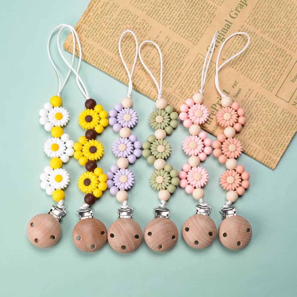 LOFCA Children's Silicone Massage Ciuccio with wooden clip Chain for baby pendant Door nipples Toys for baby teething Chewing Beads without BPA