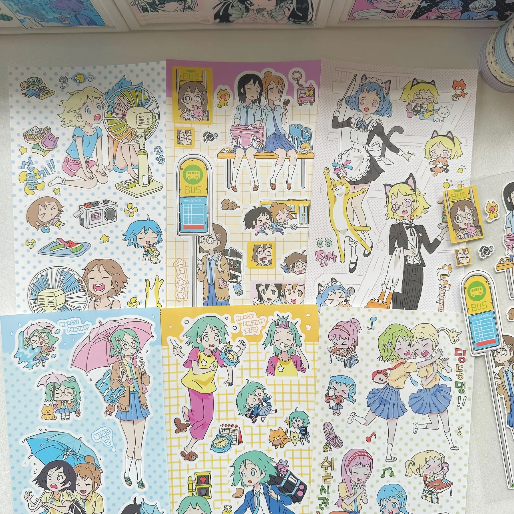 1/6PCS Korean Cute Graffiti Cartoon Anime Character Sweet Girl Sticker Journal Diary Planner Scrapbook DIY Decorative Stickers