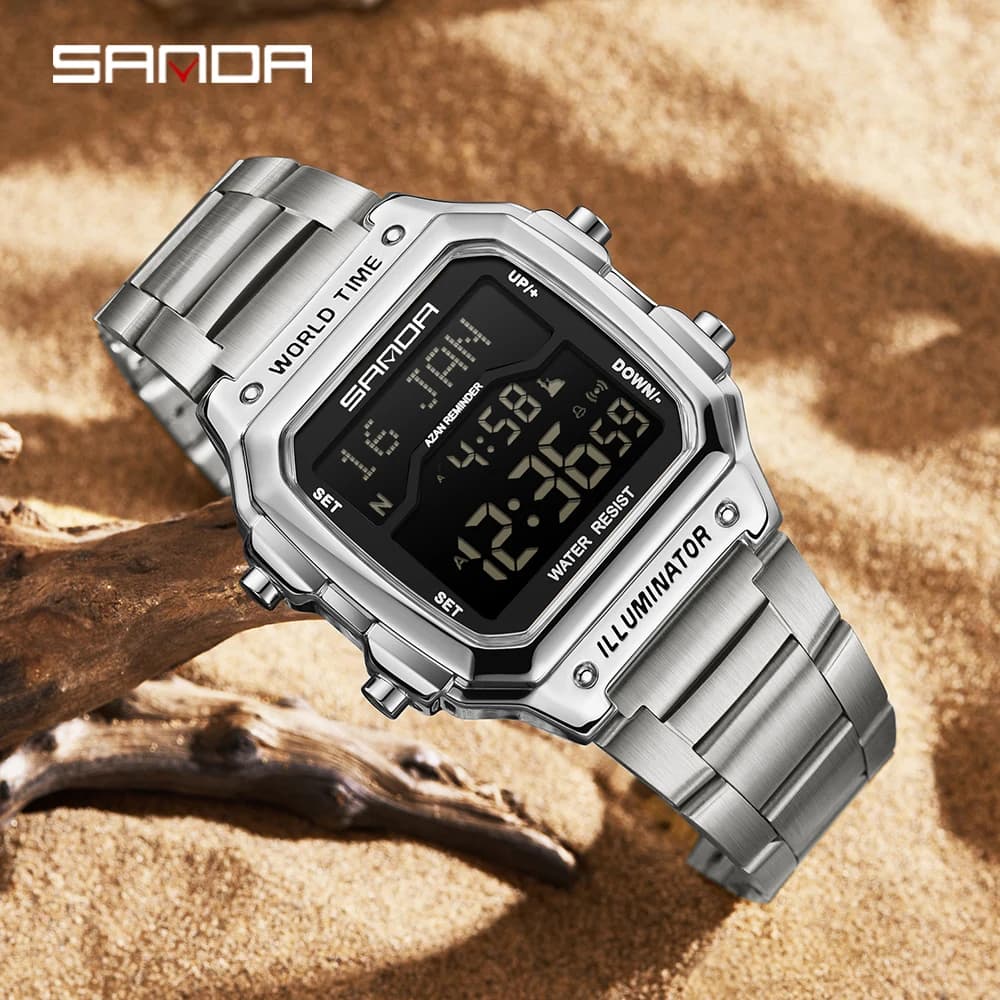 SANDA Orologio elettronico da uomo di lusso Trasporto di moda Orologio elettronico da uomo con cronometraggio LED impermeabile multifunzionale 2172 2173