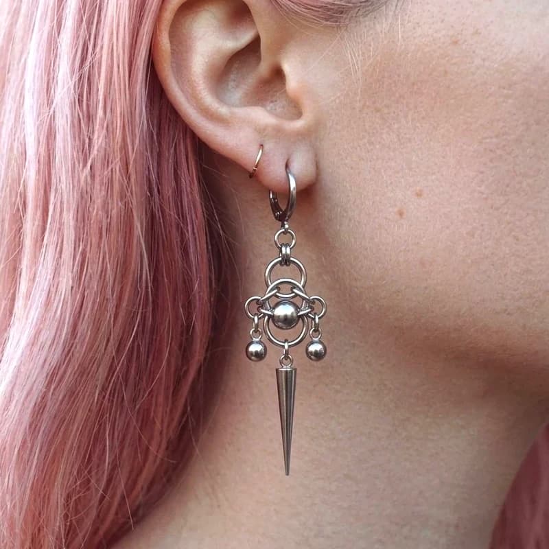 Y2K Jewelry Stainless Steel Geometric Rivet Drop Earrings for Women Fashion Punk Charm Chain Earrings Accessories Grunge Goth