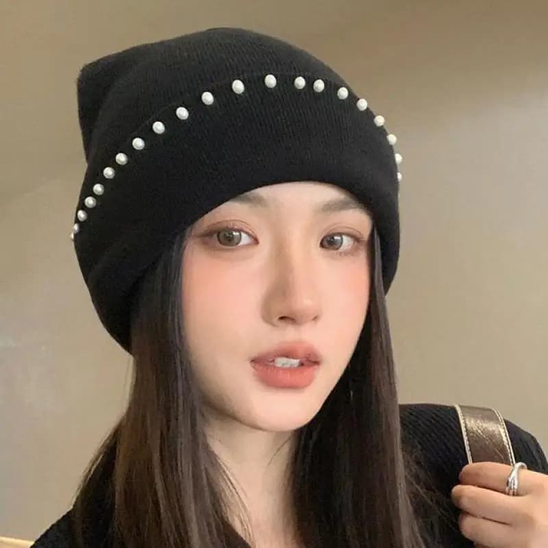 2025 Cappello invernale lavorato a maglia da donna nuovo con perline Berretto caldo Berretto grande per la testa per la stagione fredda Morbido traspirante Nero Grigio
