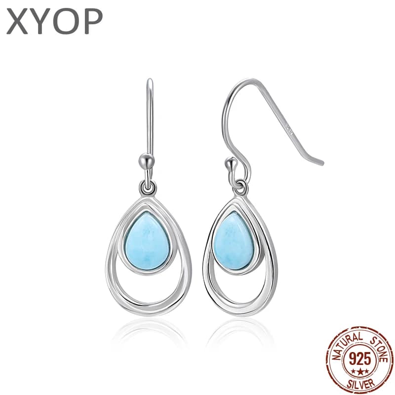 XYOP Natural Larimar Blue Water Drop Daily Ear Hook Burning Christmas, Warm For Love, Warm Winter looking