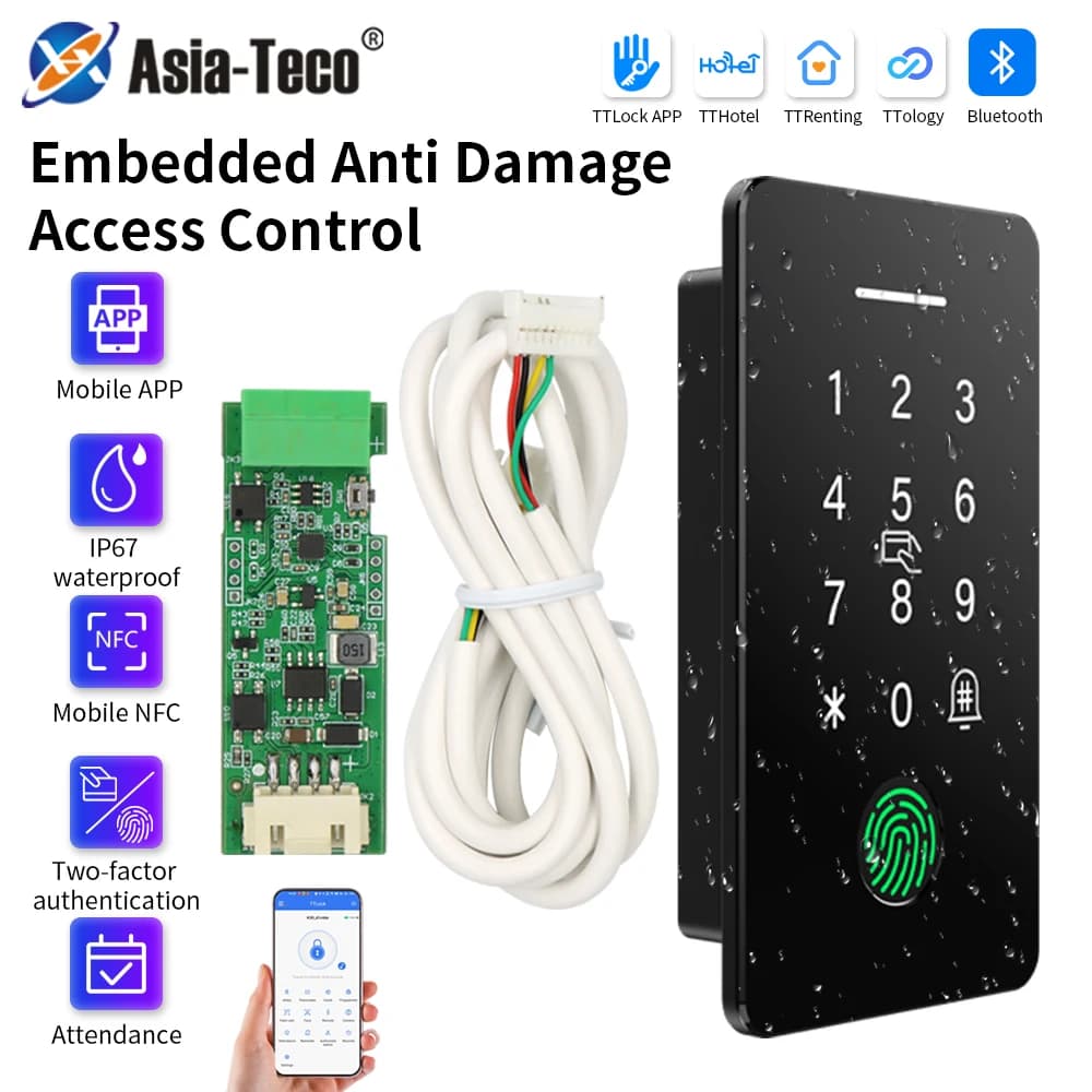 Kit Sistema di Controllo Accessi Integrato IP67 Impermeabile con Riconoscimento Impronte Digitali, App TTLOCK, Lettore di Carte IC NFC, Sistema Altamente Sicuro