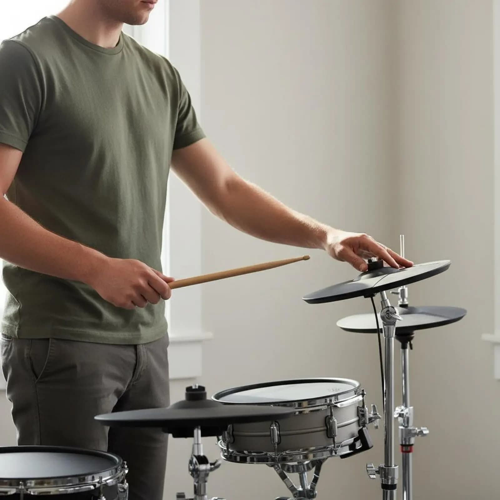 Cymbal Elettronico Ride Crash con Movimento Realistico, Pad per Batteria Elettronica con Assorbimento degli Urti, Facile da Pulire