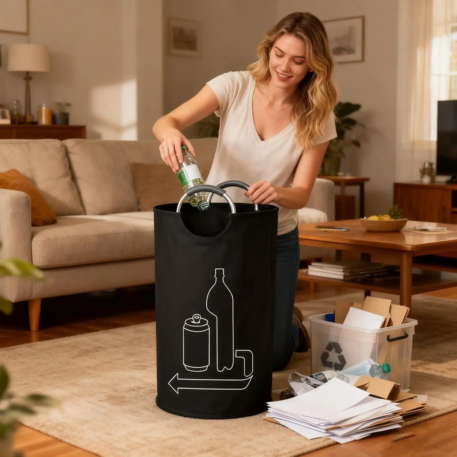 Borsa per la Raccolta di Bottiglie Grande da 115L, Contenitore per il Riciclo in Tessuto Oxford, Bidone per la Raccolta Differenziata per Cucina, Ufficio, Garage, Dispensa