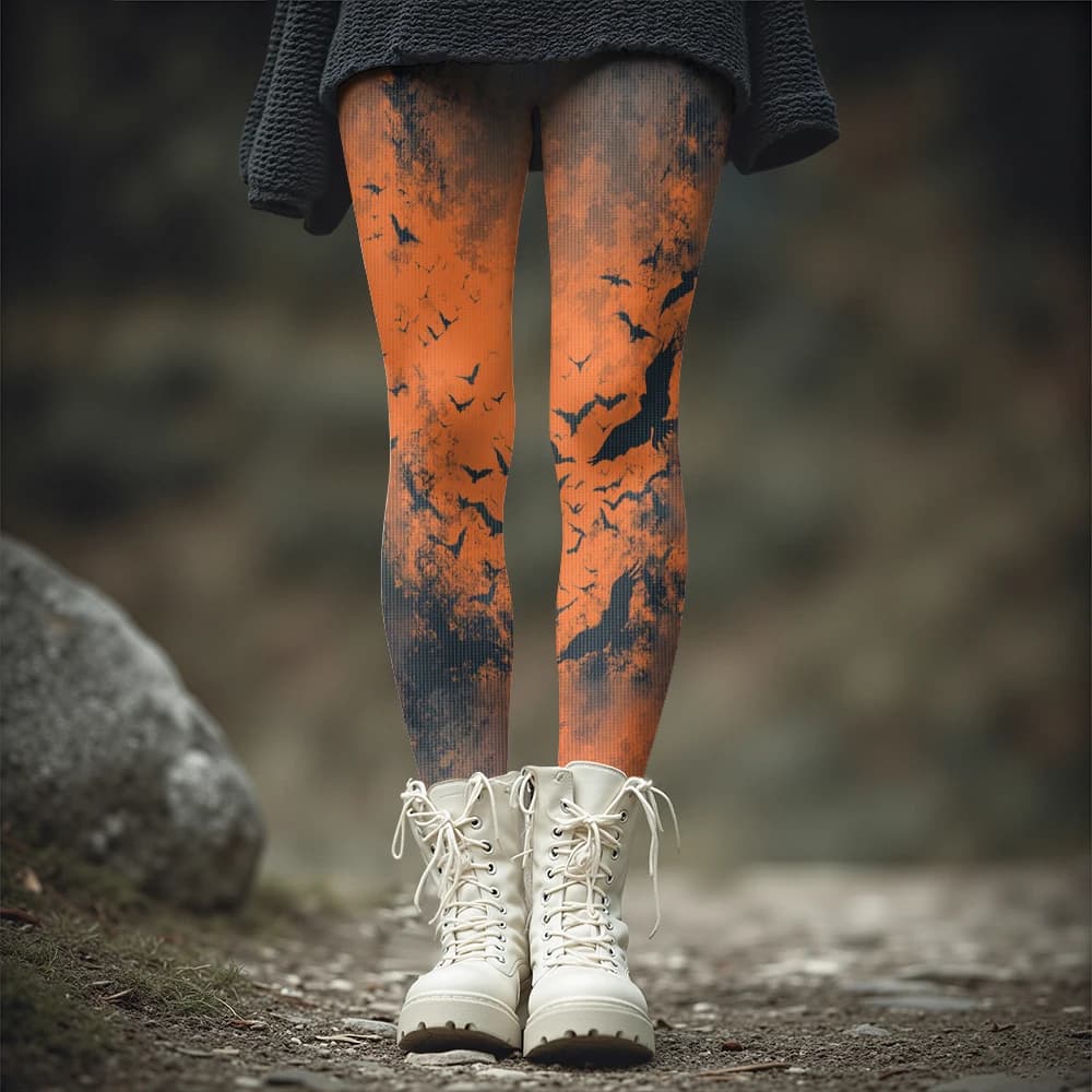 Leggings invernali spessi da donna con stampa pipistrello Collant termici stile punk gotico di Halloween Pantaloni alla moda stile rock street taglie forti