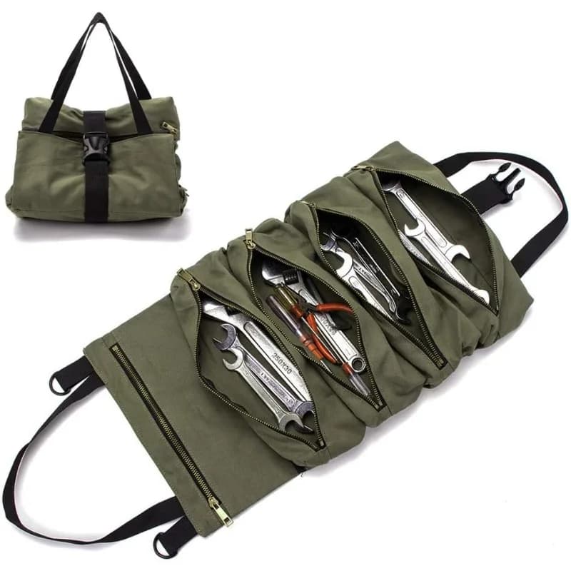 Tool Roll Organizer Pouch Multi-Purpose Roll Up Tool Bag Multi-Pocket with 5 Zipper Tool Pockets Car First Aid Kit