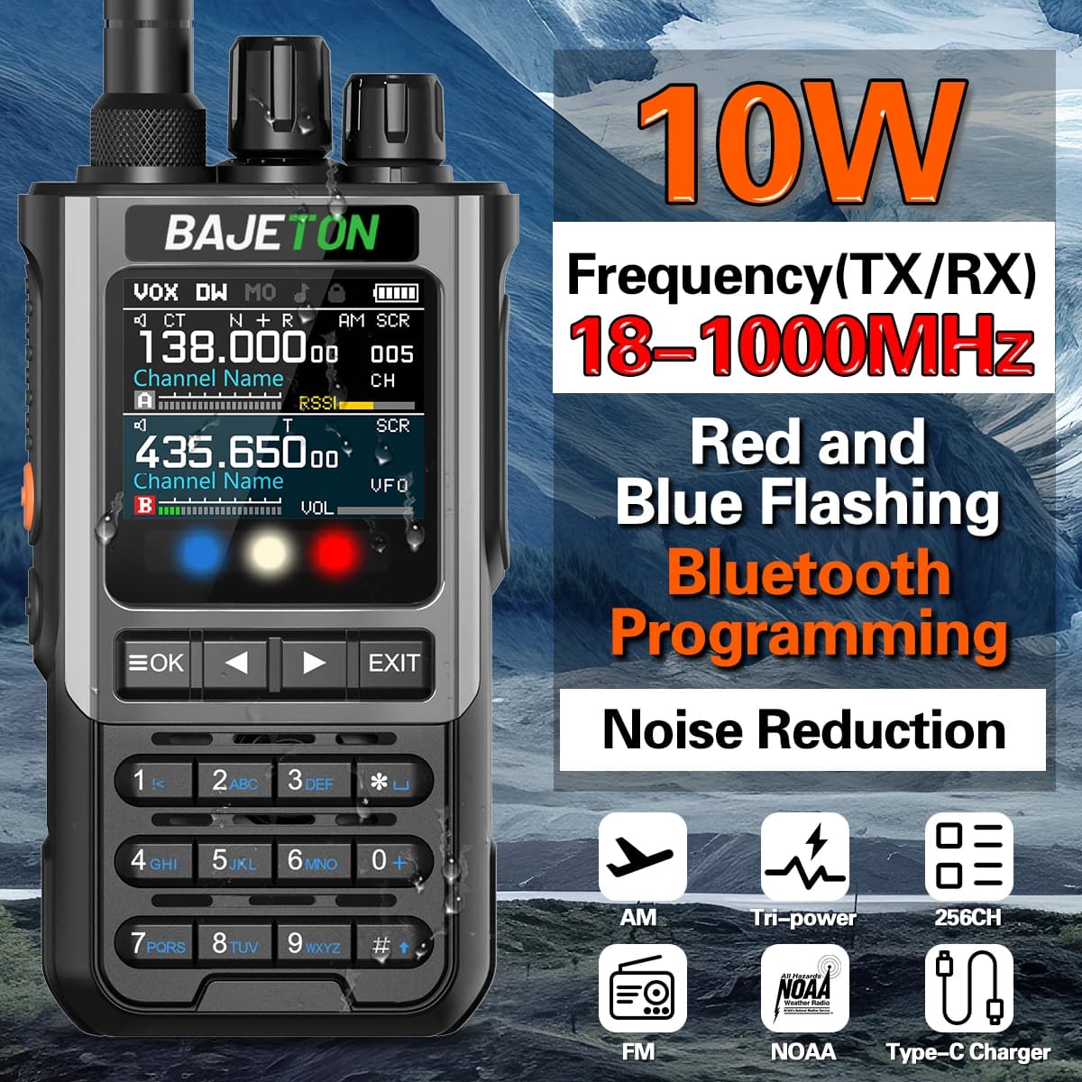 BAJETON BJ8200 Walkie Talkie a lungo raggio Wireless Bluetooth Programmazione Type-c Torcia elettrica Riduzione del rumore CB SW AM Ham Radio
