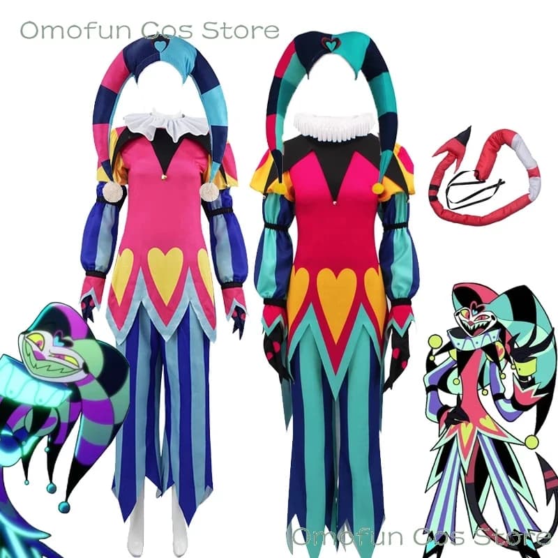 Costume Cosplay Fizzarolli Helluva Hat Boss, Completo da Clown per Halloween, Carnevale e Feste, Set Completo Uni3;b,6/k'5;