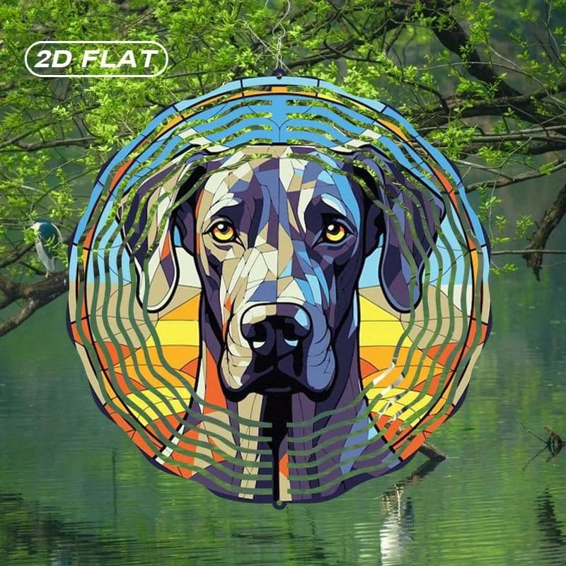2D Flat, 1pc Metal Great Dane Wind Spinner Suncatcher Stained Glass Wind Chime