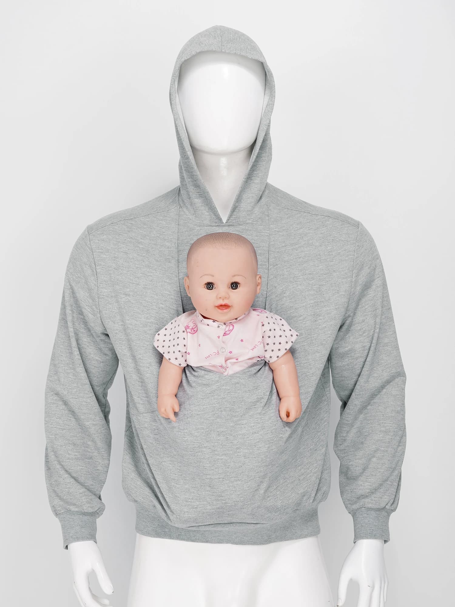 Men Dad and Baby Carrier Kangaroo Hoodie Front Large Pouch Hooded Sweatshirt Pullover Top for Outing Travel Cycling Sports