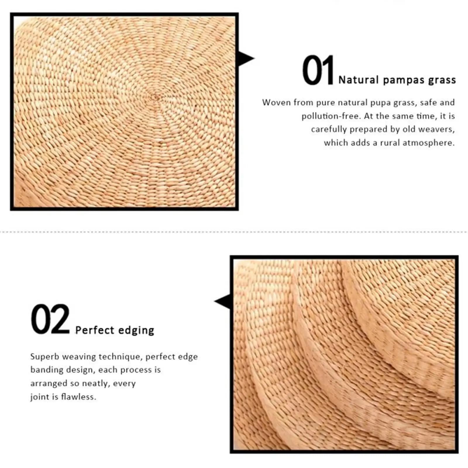 Round Knitted Straw Floor Cushion Handmade Cattail Tatami Chair Pad for Zen Yoga Meditation Living Room