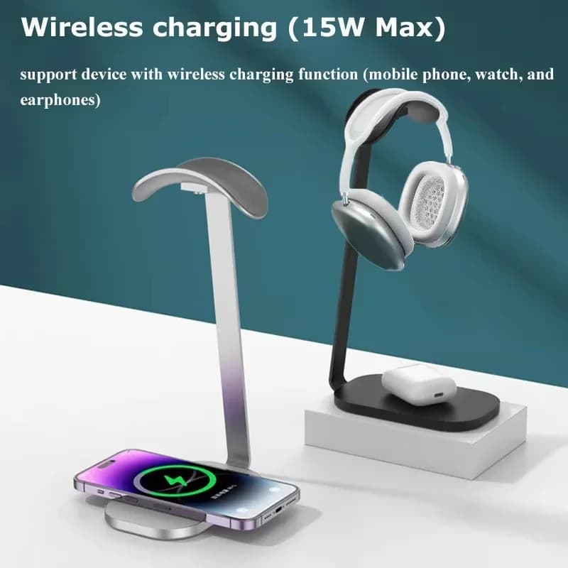 Supporto per cuffie Airpods Max Stand Supporto per cuffie da tavolo Cuffie da gioco Supporto di ricarica wireless mobile per Beats Bose Sony Jbl