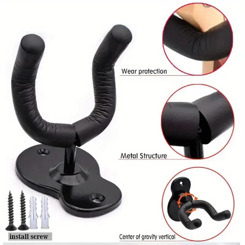 Supporto da parete per chitarra – Gancio regolabile antiscivolo imbottito in schiuma per chitarra elettrica/acustica/basso/ukulele/violino, facile da installare