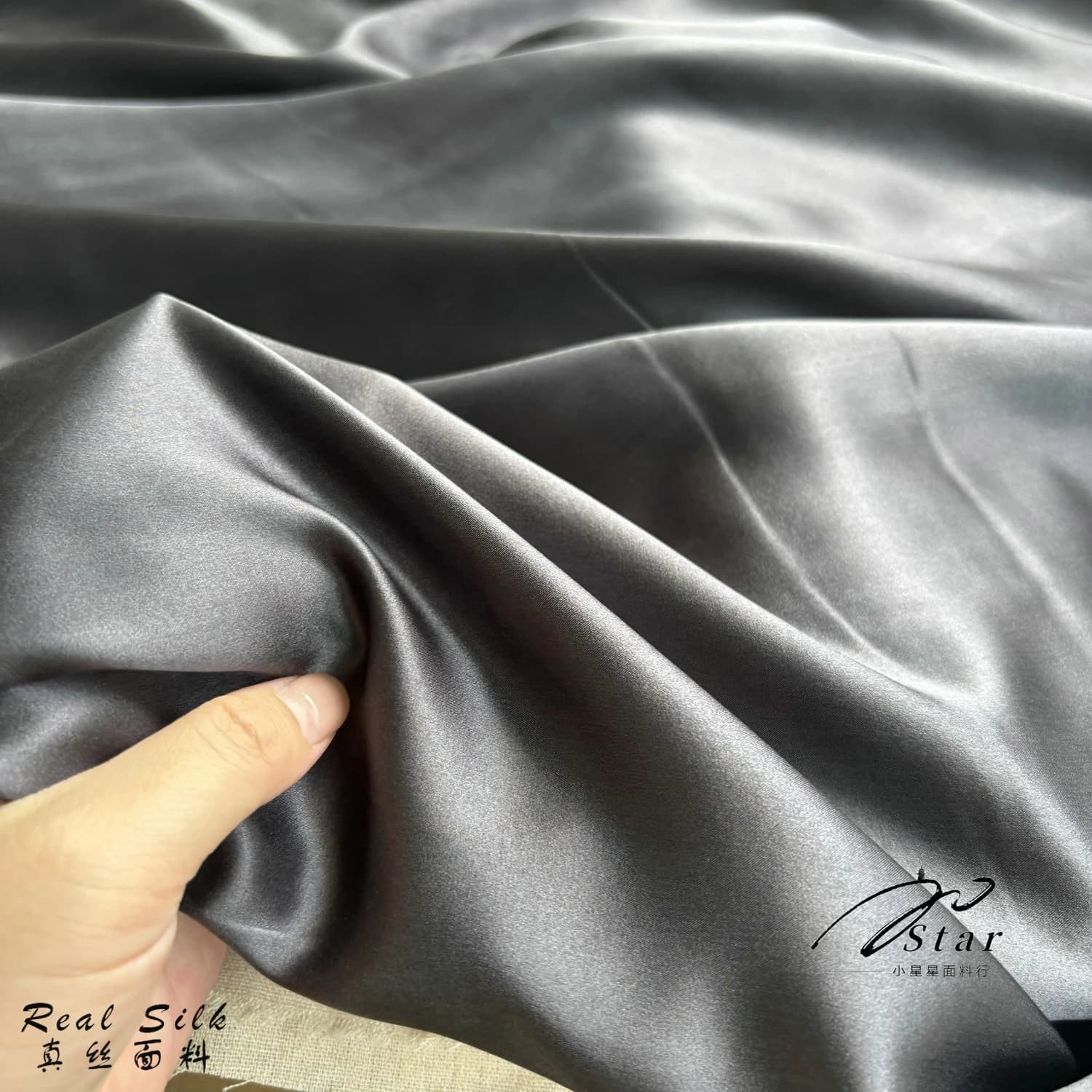 16 Momme Dark Gray Pure Silk Crepe Satin Cloth Shirt Pajamas Pillowcase Silk Satin Fabric