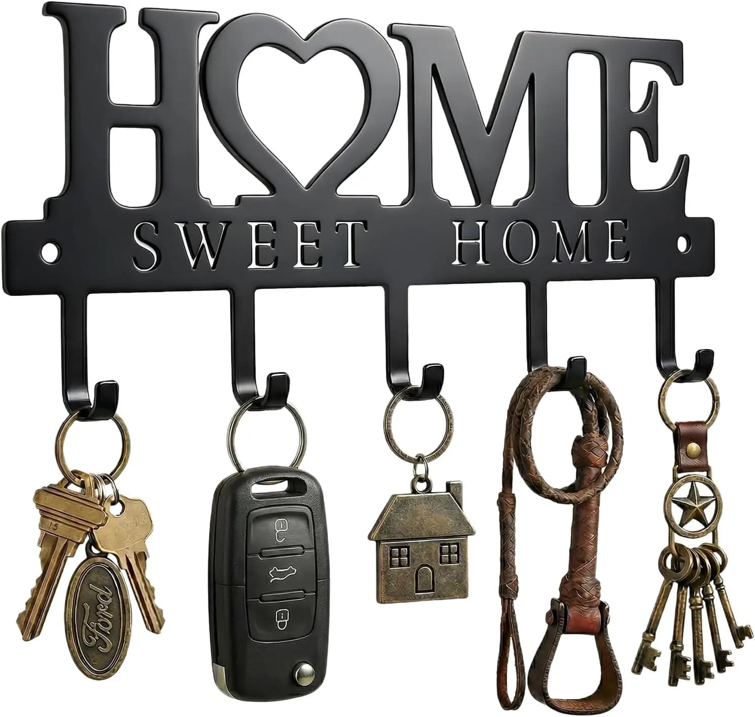 Portachiavi in metallo con 5 ganci, organizer da parete per ingresso, 9,8 pollici, nero, design Sweet Home