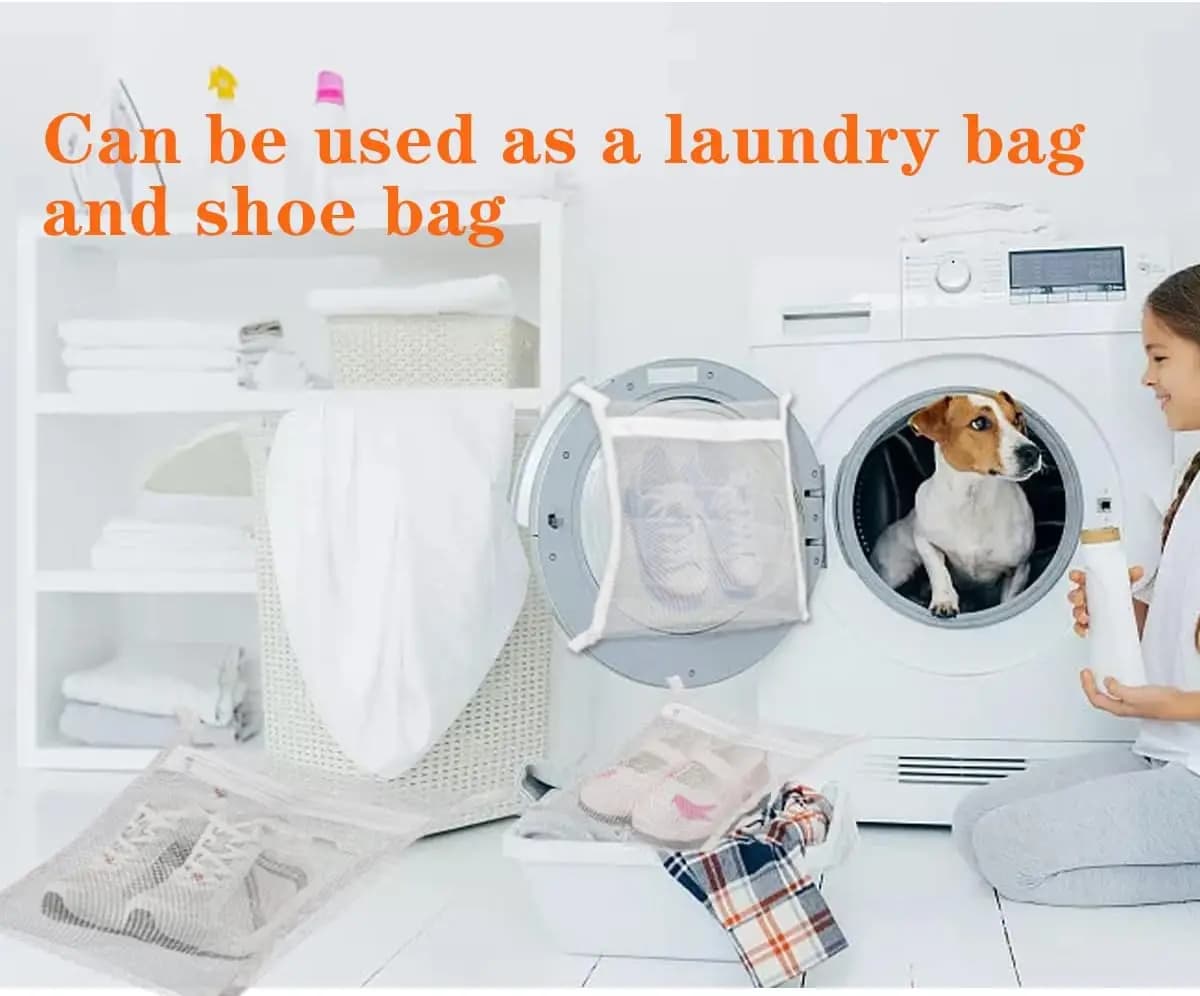 Sneaker Dryering &Washing Machine Bag, Dryer for Shoes, Clothing & Laundry - Elastic Strap Adjuster for Most Dryers Machines Door in Laundry Room (15.7x15.7 Inch)