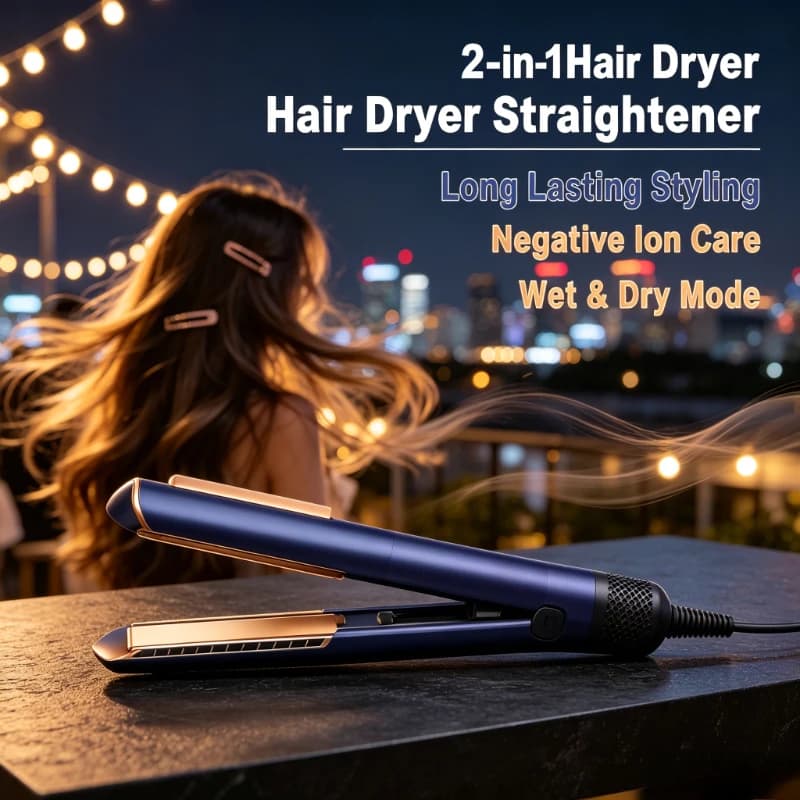 2‑in‑1 Hair Dryer & Straightener Negative Ion Wet Dry Long Lasting Hair Styling Tool