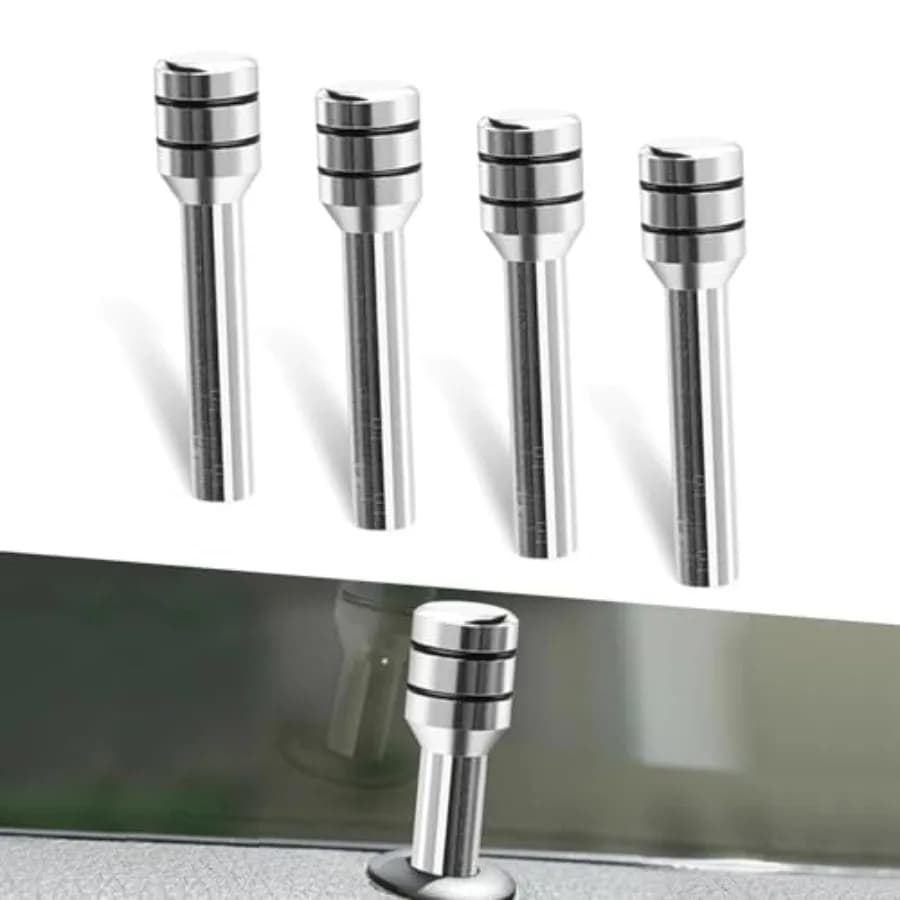 Pack-4 Car Door Lock Knobs, Aluminum Alloy Inner Door Lock Pull Pins, 1.92" x 0.47" Decorative Kits, Door Bolt, Auto Replacemen