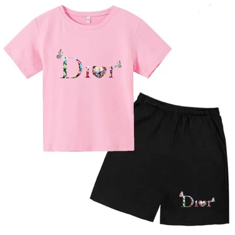 T-shirt per bambini Set estivo in due pezzi Top a maniche corte + pantaloncini Cappotto per bambini e bambine 3-12 anni Abbigliamento sportivo Set casual da jogging