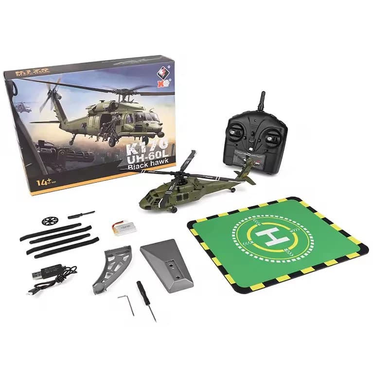 Wltoys RC Elicottero UH-60L Giocattoli K170 Elicotteri brushless a 4 canali con telecomando con giroscopio e luce a LED Aereo durevole