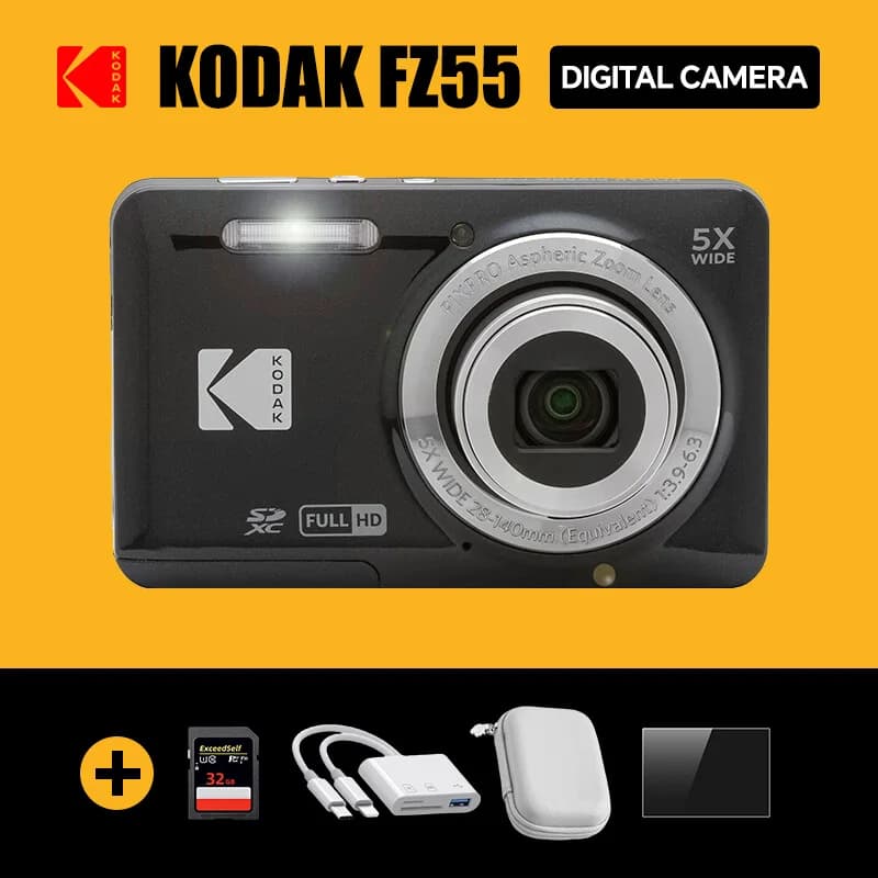 Fotocamera Digitale Originale KODAK PIXPRO FZ55 16MP Zoom 5X 1080P per Vlogging Compatta con Scheda SD 32GB e Kit Regalo