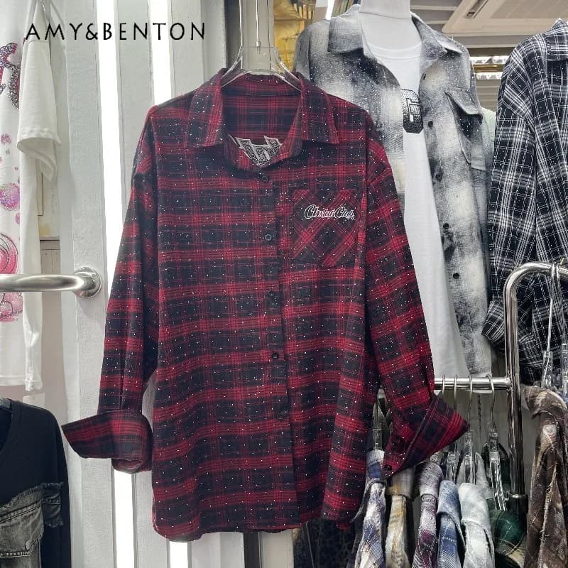 Nuova Giacca Camicia a Quadri Rossa Primaverile 2026, Monopetto, Casual e Versatile, Design Unico e Cool Y2k per Donna