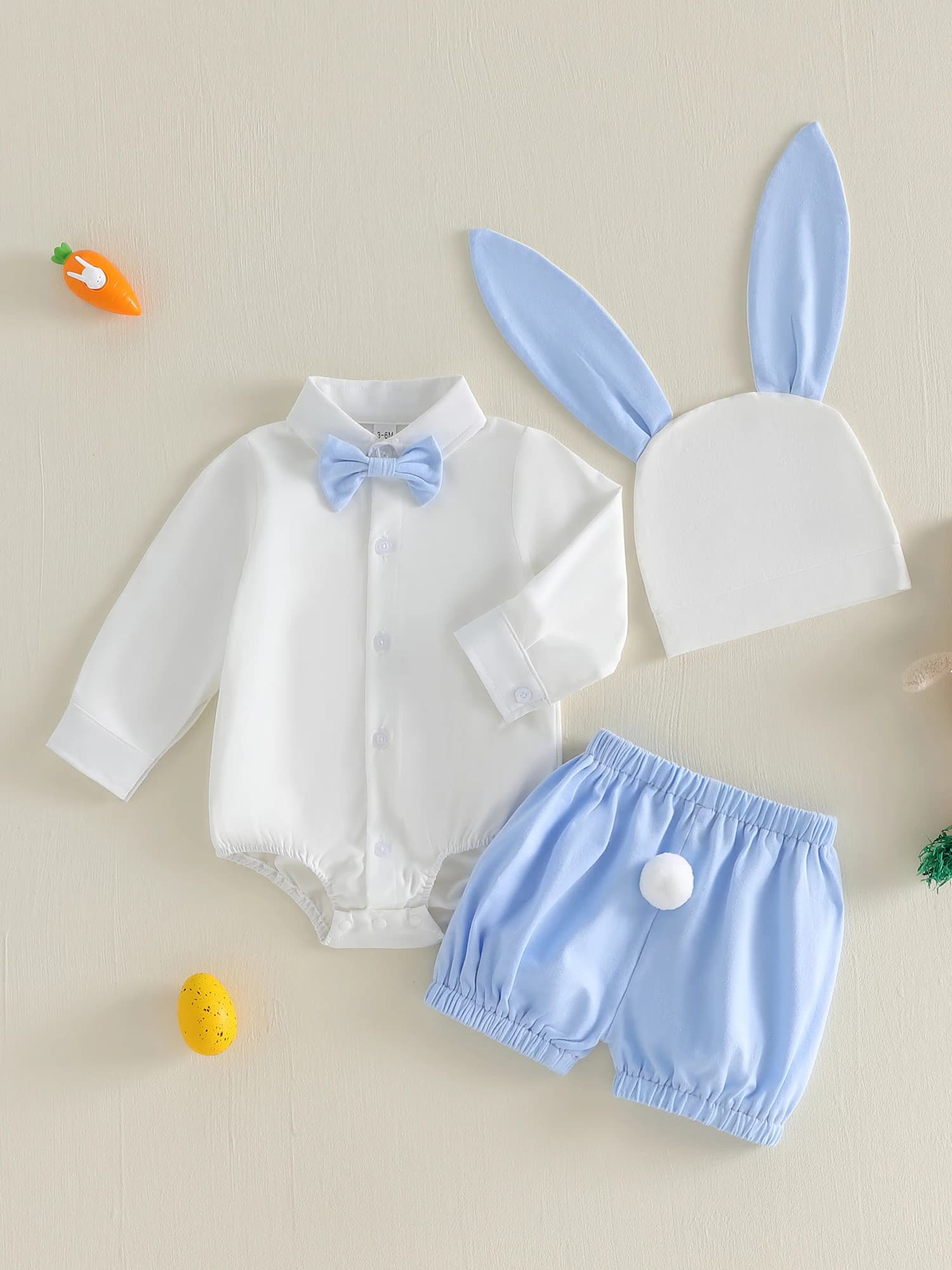 Adorabili completi da 3 pezzi per neonato. Elegante camicia abbottonata a maniche corte e pantaloncini di jeans con berretto abbinato per la primavera