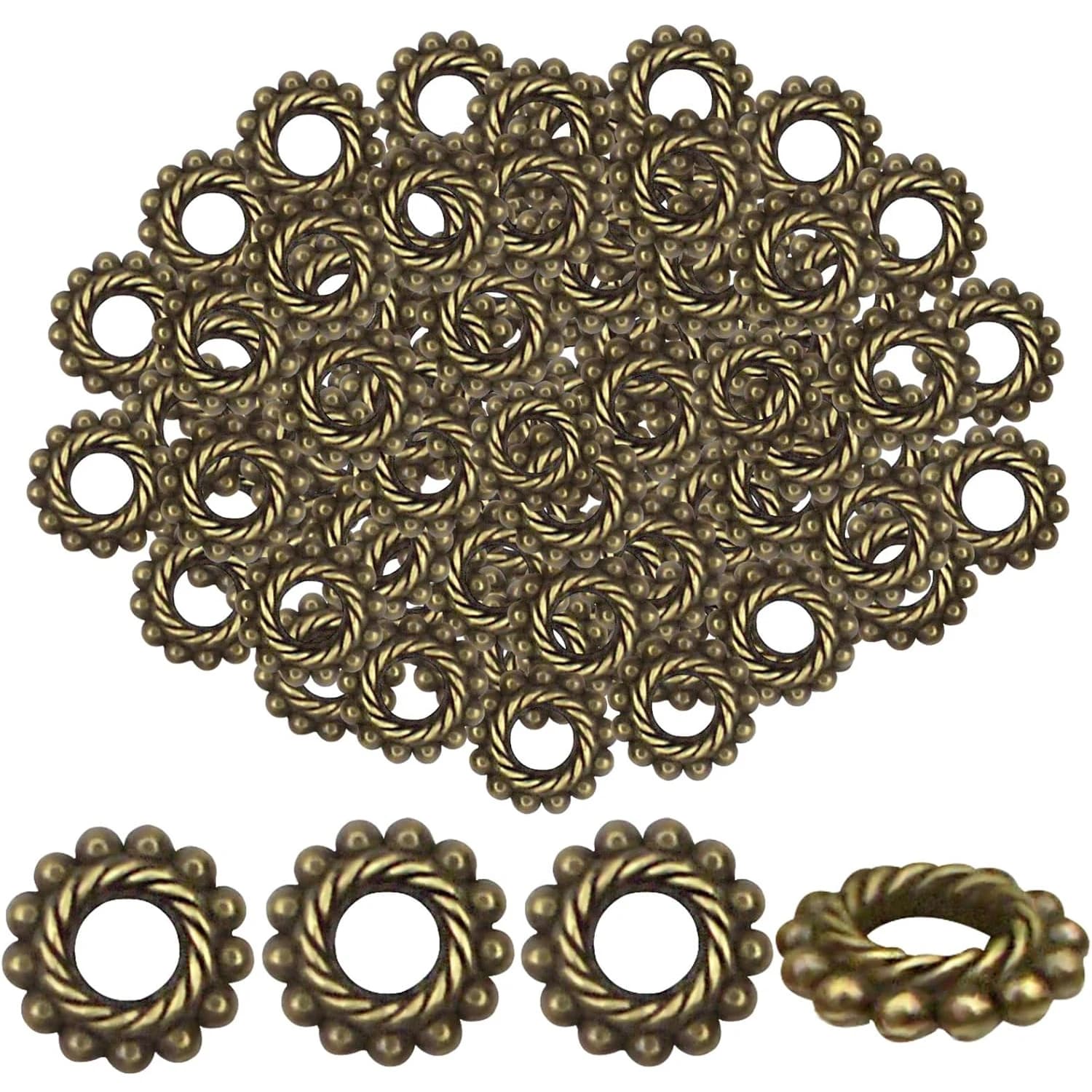 200 pz. Perline Distanziatrici Rondelle Tibetane in Lega Vintage, a Forma di Ingranaggio Rotondo, per Creazione Gioielli Fai da Te (Bracciali, Collane, Orecchini)