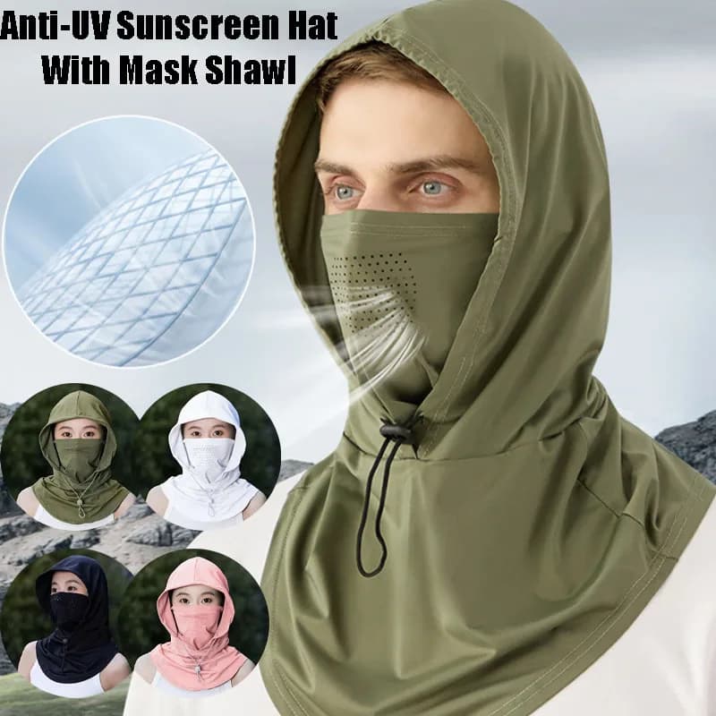 Cappello Estivo Anti-UV con Maschera e Sciarpa, Traspirante in Seta Ghiaccio, Copricapo Unisex per Sport all'Aperto e Spiaggia