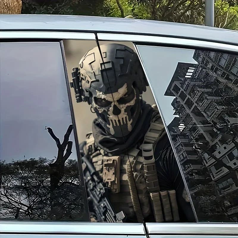 QF-1121-2 Car Sticker Skull Warrior - Matte vinyl, self-adhesive, scratch resistant, suitable for B-Gate - Military theme