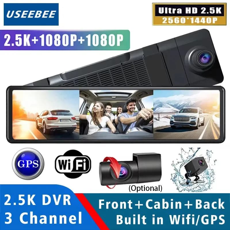 3 canali 11.26 “2.5K+1080P+1080P Auto Dvr GPS WIFI Dash Cam Specchio interno Fotocamera Len Drive Registratore Dashcam Stream Vista posteriore