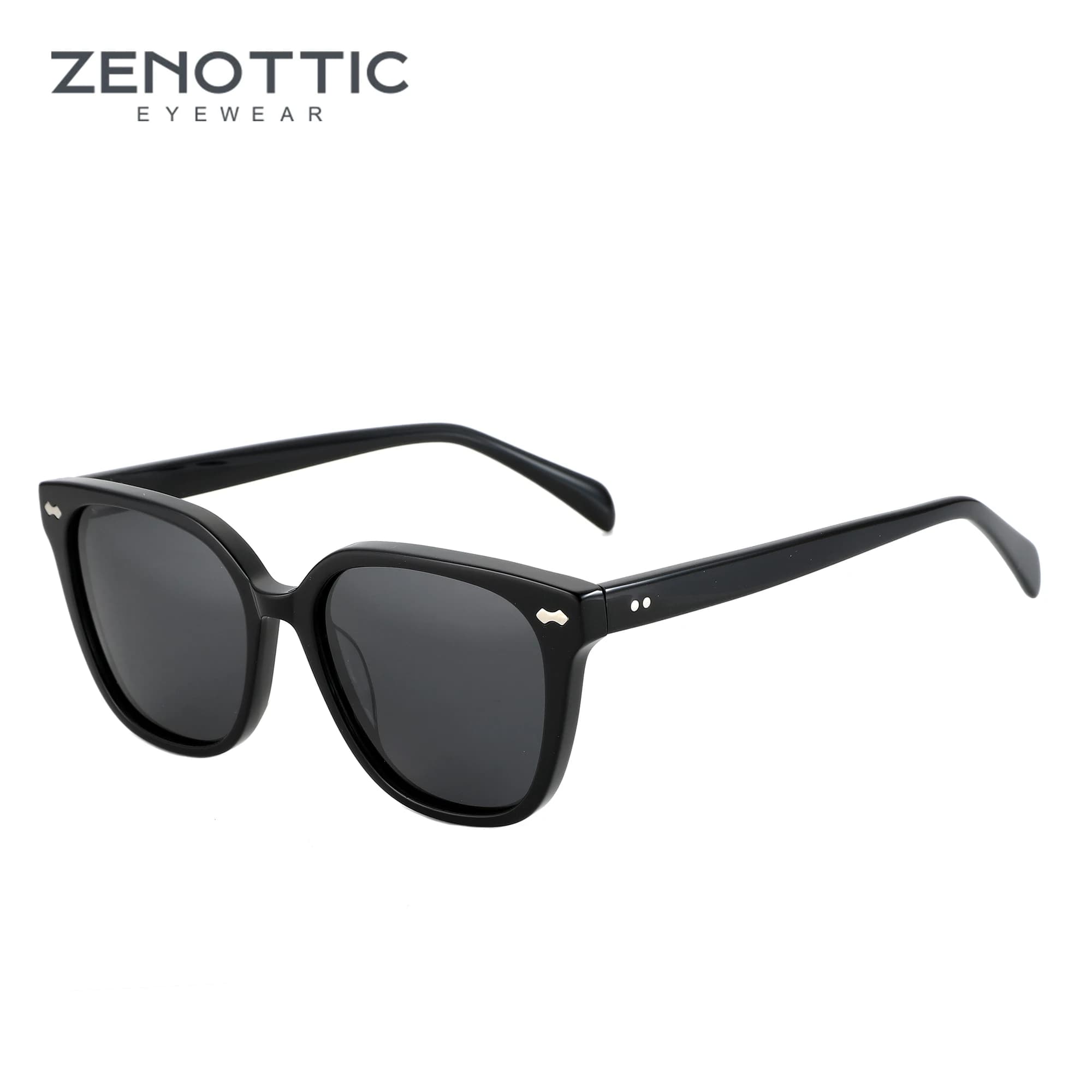 ZENOTTIC Occhiali da Sole Polarizzati dal Design Classico Unisex Fatti a Mano in Acetato Nero Occhiali da Sole Maschili Trend Quadrati TD96046