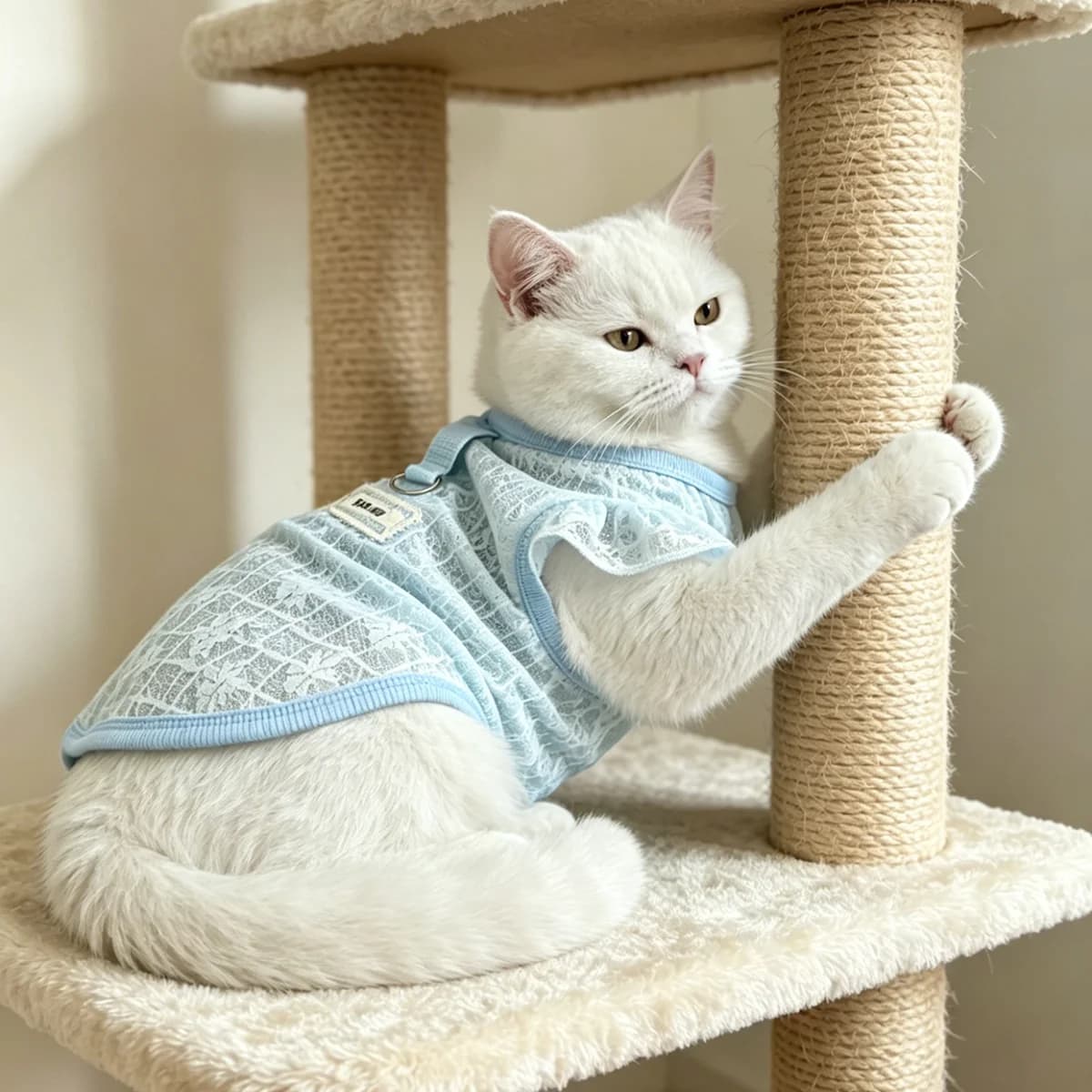 1PC Light Blue Lace Pet Harness Dress with D-ring Breathable Summer Vest for Small Dogs Cats