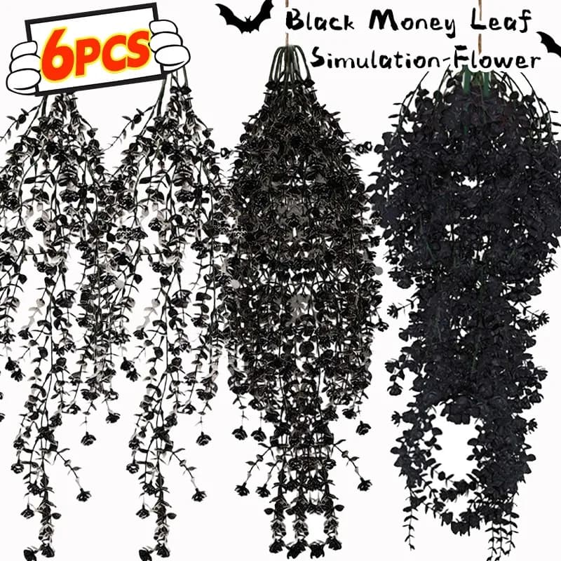 Artificial Lives of Halloween Black creepy hanging plant with money leaves Supplies for the decoration of the atmosphere of the haunted house of the domestic garden