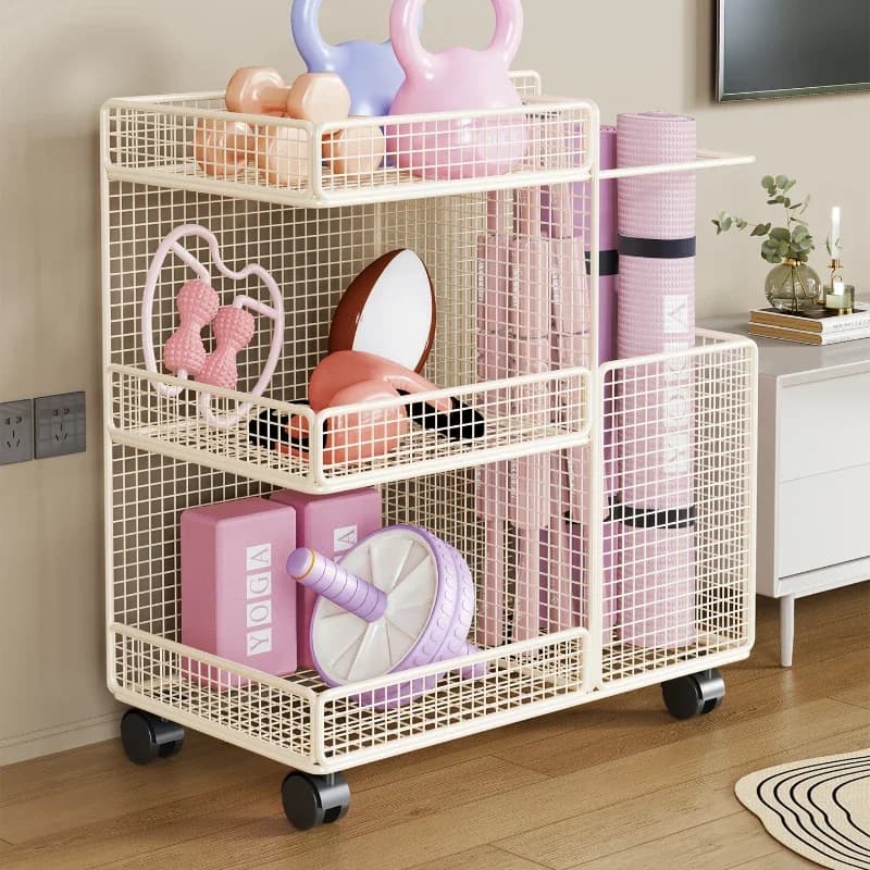 Fitness equipment storage basket Home yoga mat Shelf Large capacity multi-layer dumbbell badminton racket Finishing artifact