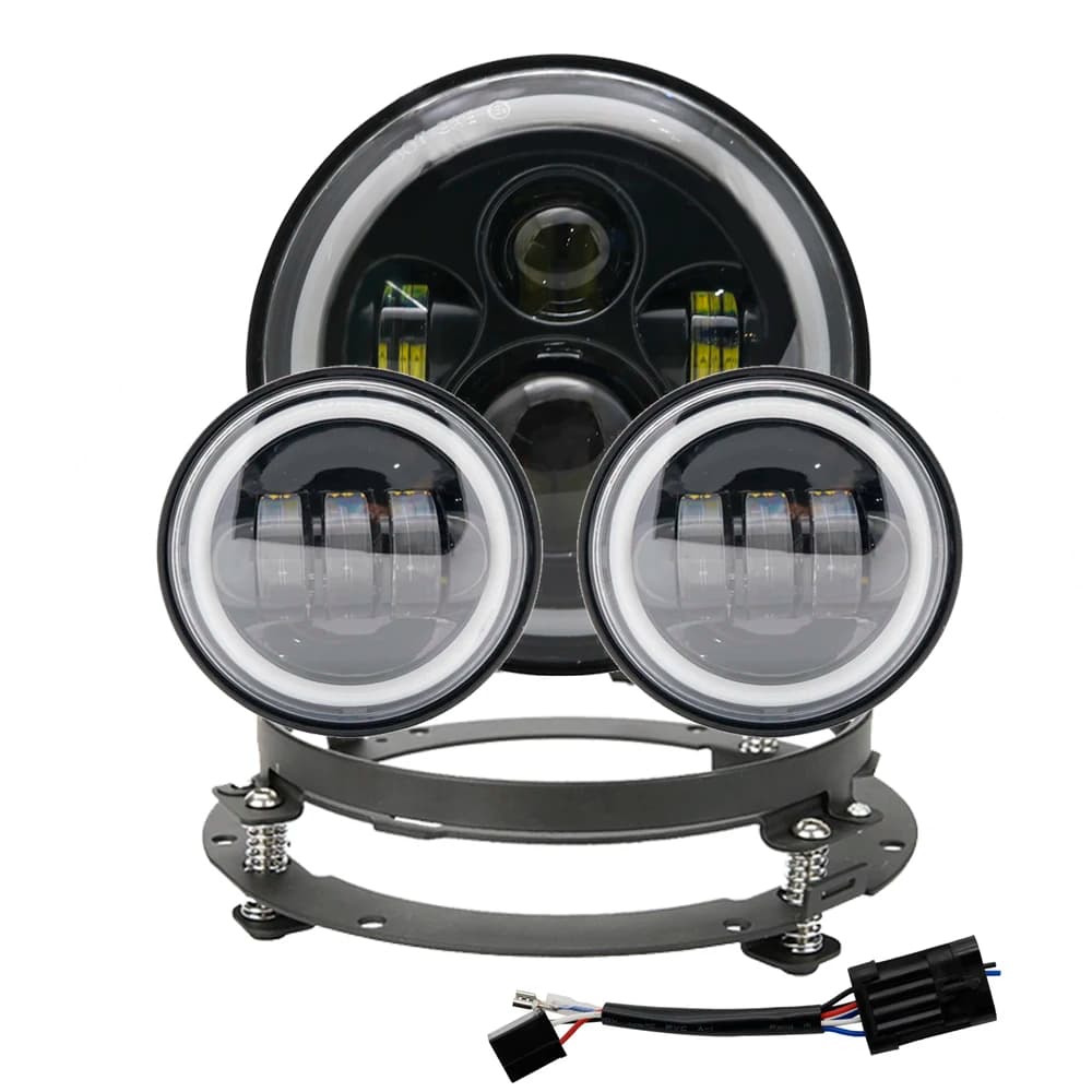 Faro LED da 7 pollici DRL bianco, fendinebbia Halo da 4.5 pollici, anello adattatore per Harley Touring Electra Glide Road King Street Glide
